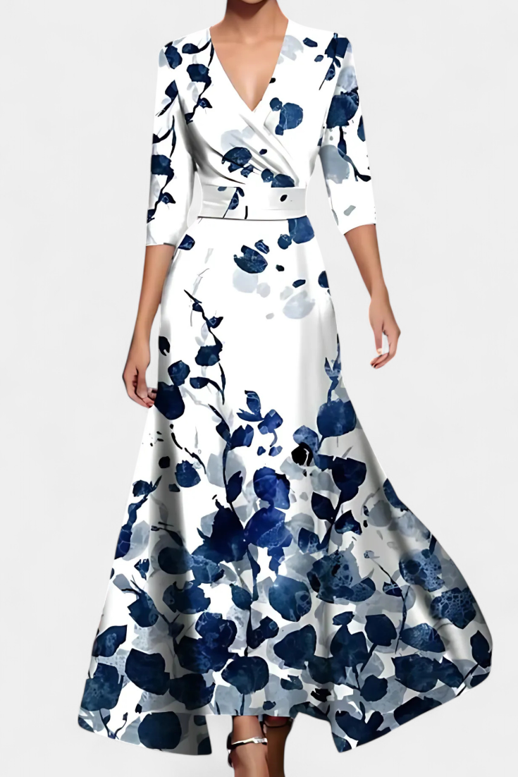 Momount Donna Vestito Maxi Estivo – Floreale Scollo a V a Portafoglio Elegante