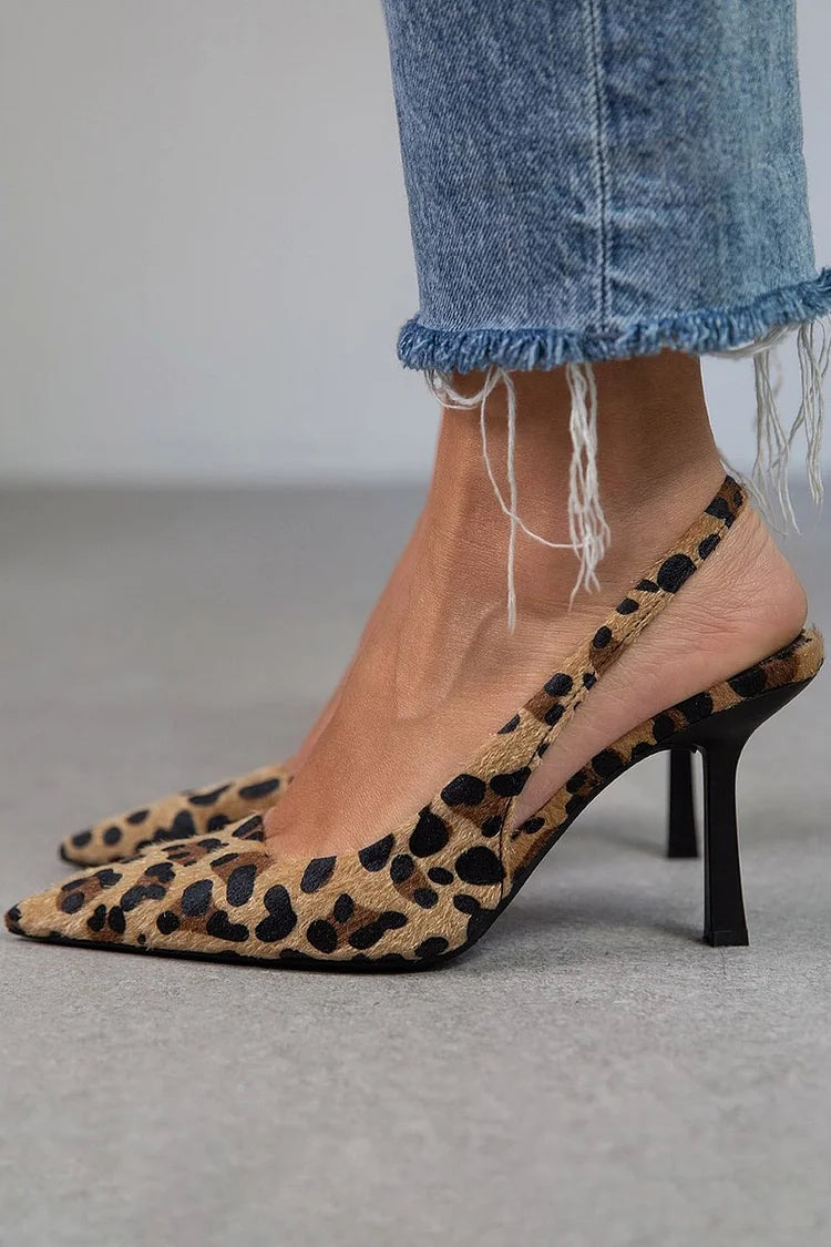 Momount Donna Décolleté – Leopardo Cinturino Posteriore Tacco a Spillo Basso