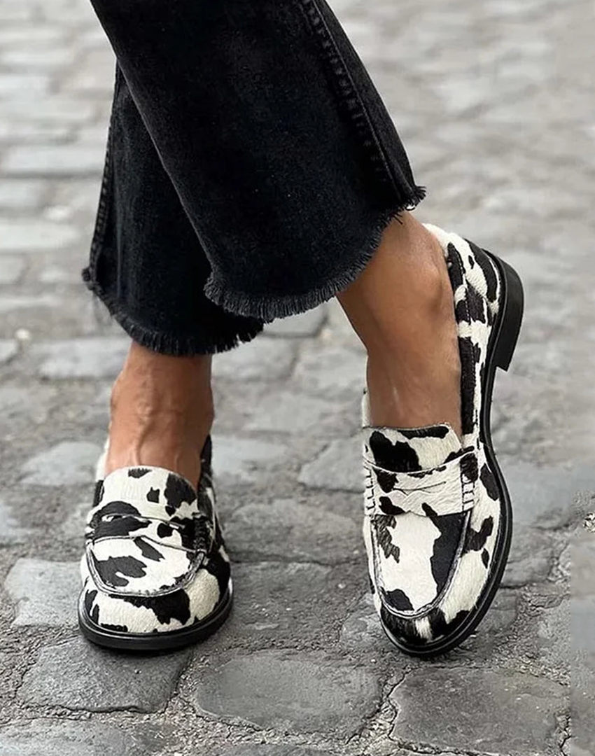 Momount Donna Mocassini Penny – Stampa Mucca Comfort