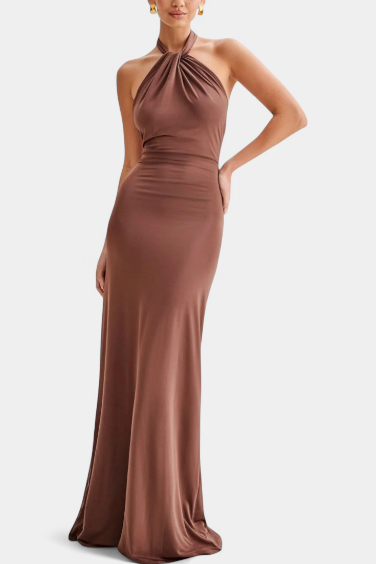 Momount Donna Abito Aderente Maxi – Scollo all'Americana Senza Maniche Elegante da Sera