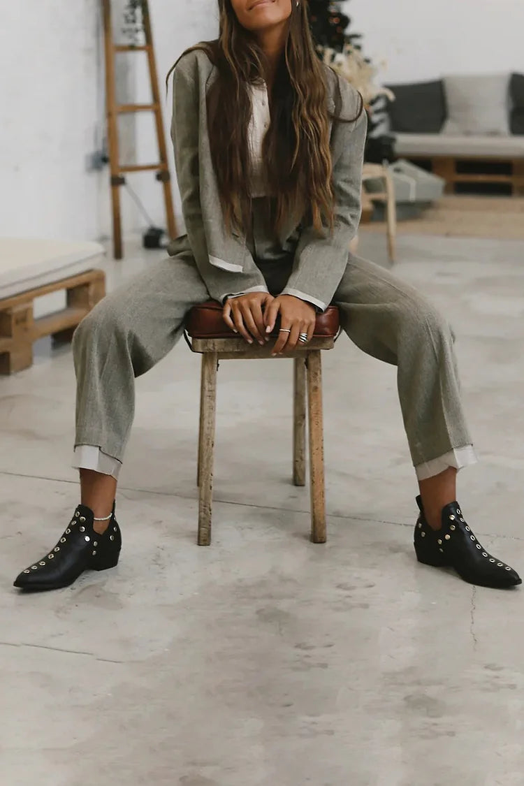 Women's Studded Ankle Boots – Pointed Toe Block Heel All-Over