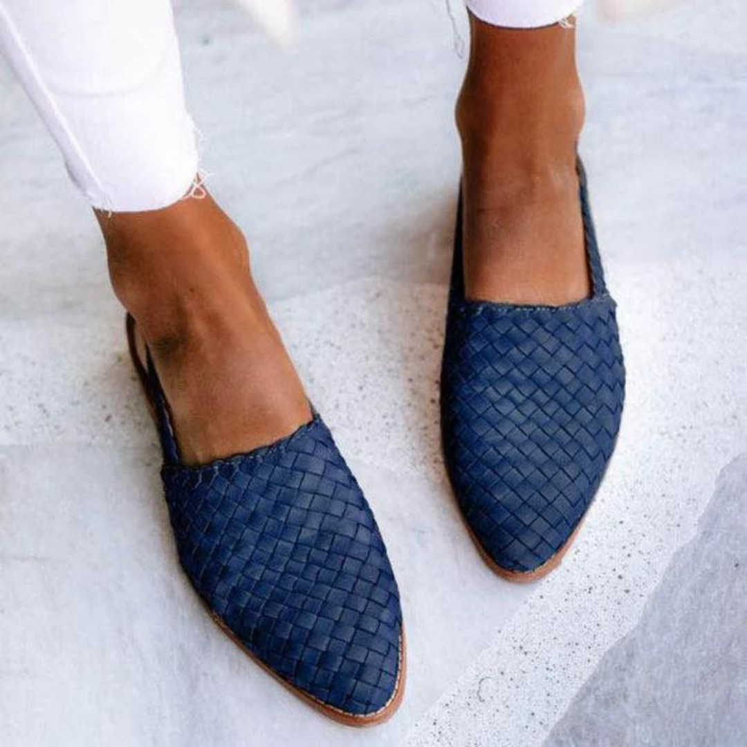 Women's Woven Slingback Loafers – Closed Toe Buckle Strap