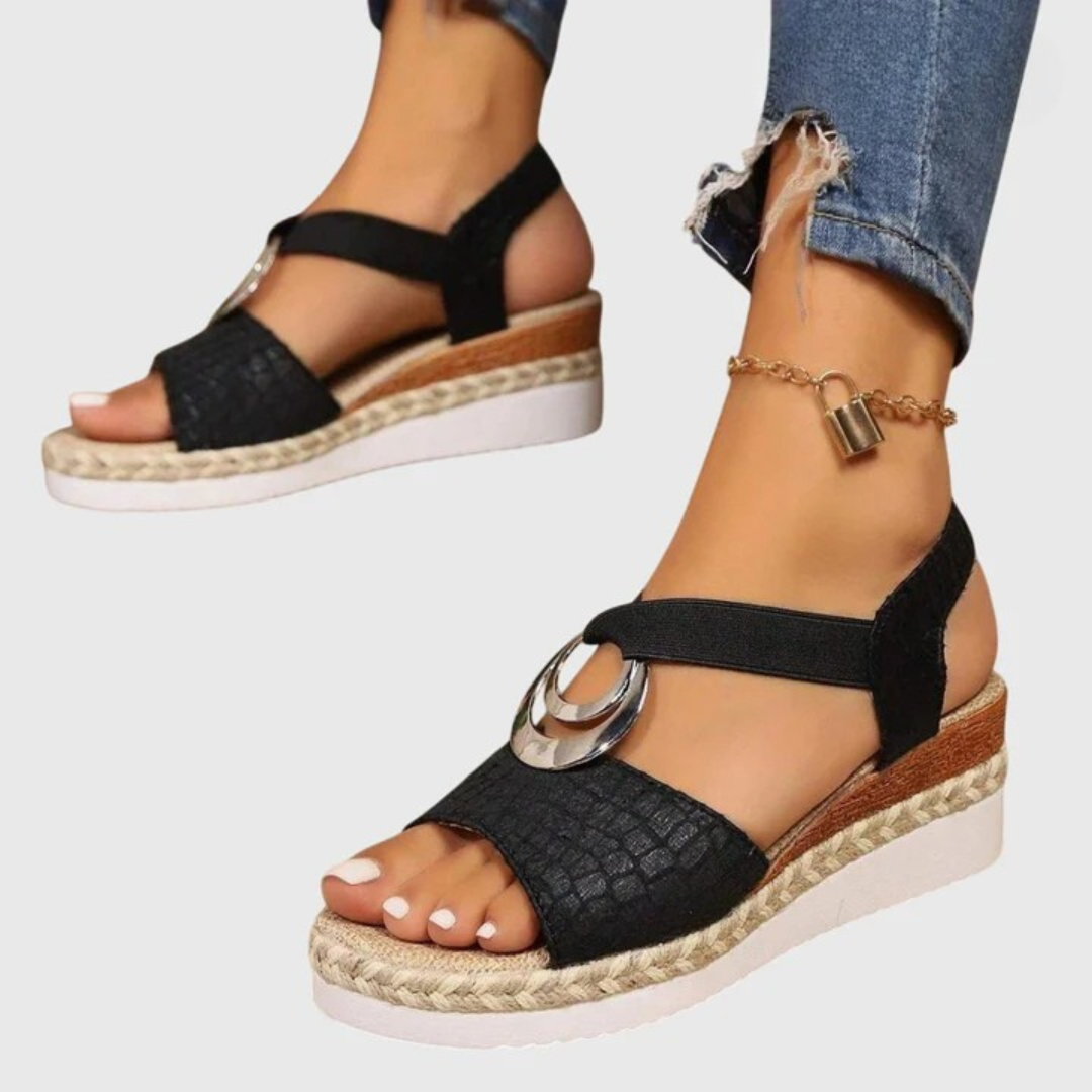 Momount Donna Sandali Espadrillas con Zeppa – Rosa Cipria Metallizzato Cinturino alla Caviglia