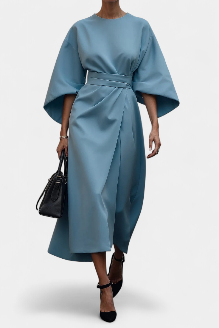 Momount Donna Vestito Midi da Lavoro – Cintura Vestibilità Morbida Manica Ampia Elegante da Ufficio