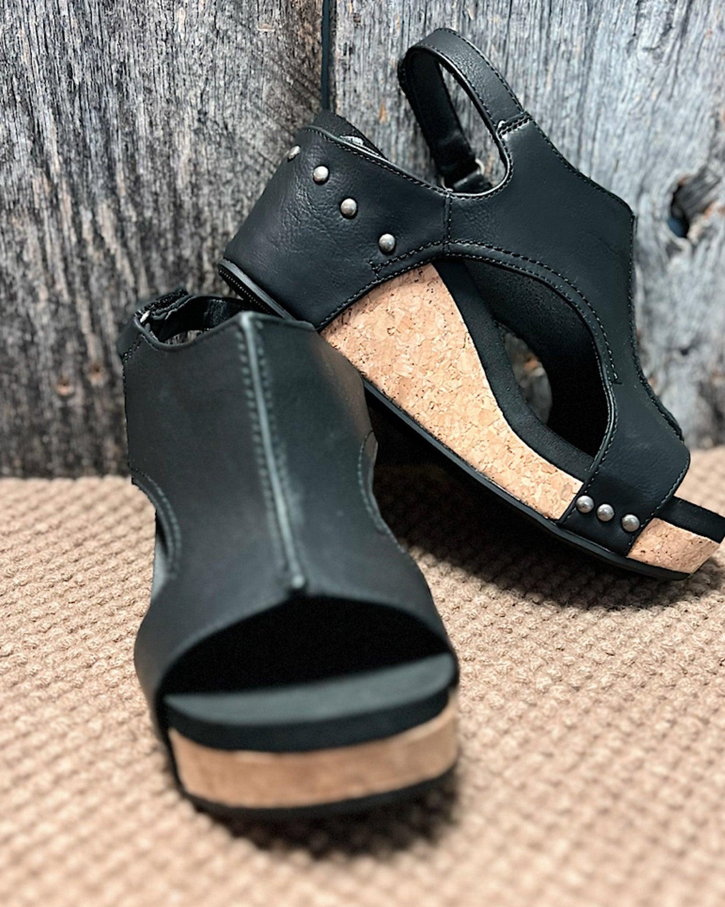 Momount Donna Sandali con Zeppa – Pelle Anticata Plateau Sughero Cinturino Posteriore