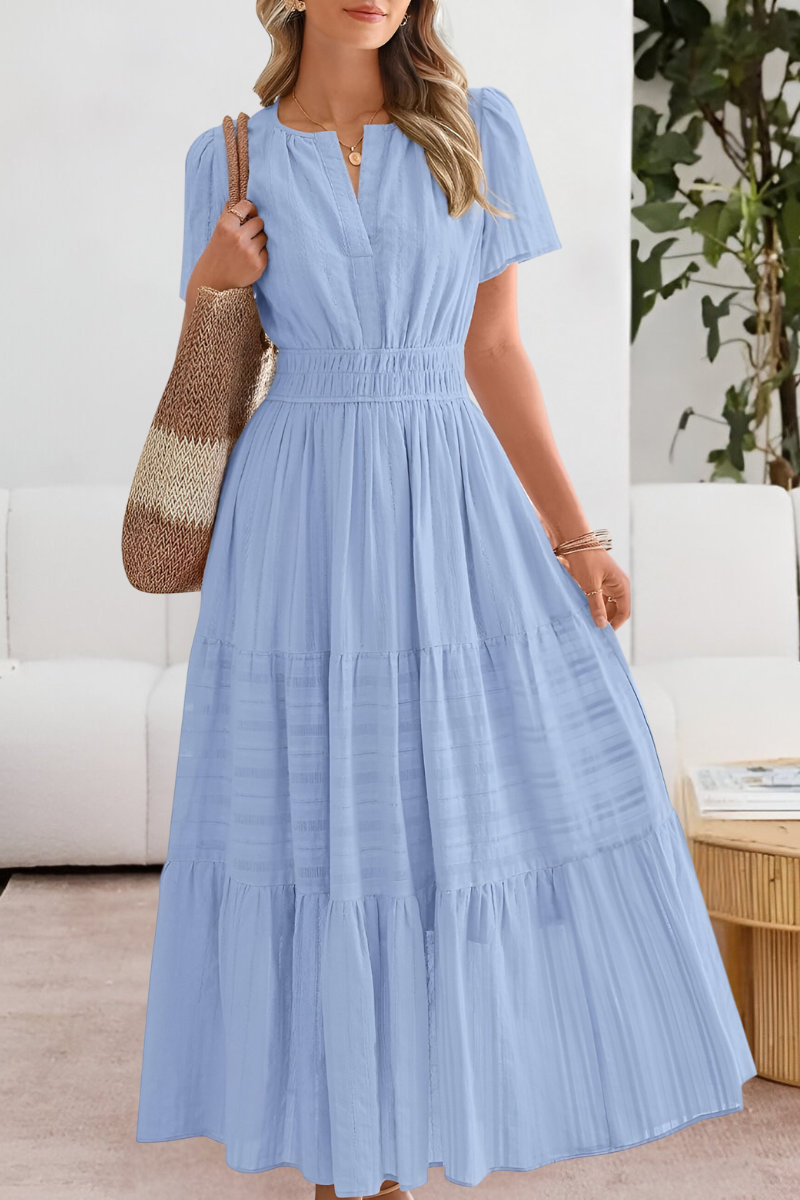 Momount Donna Vestito Midi Estivo Boho – Arricciato Scollo a V Balze
