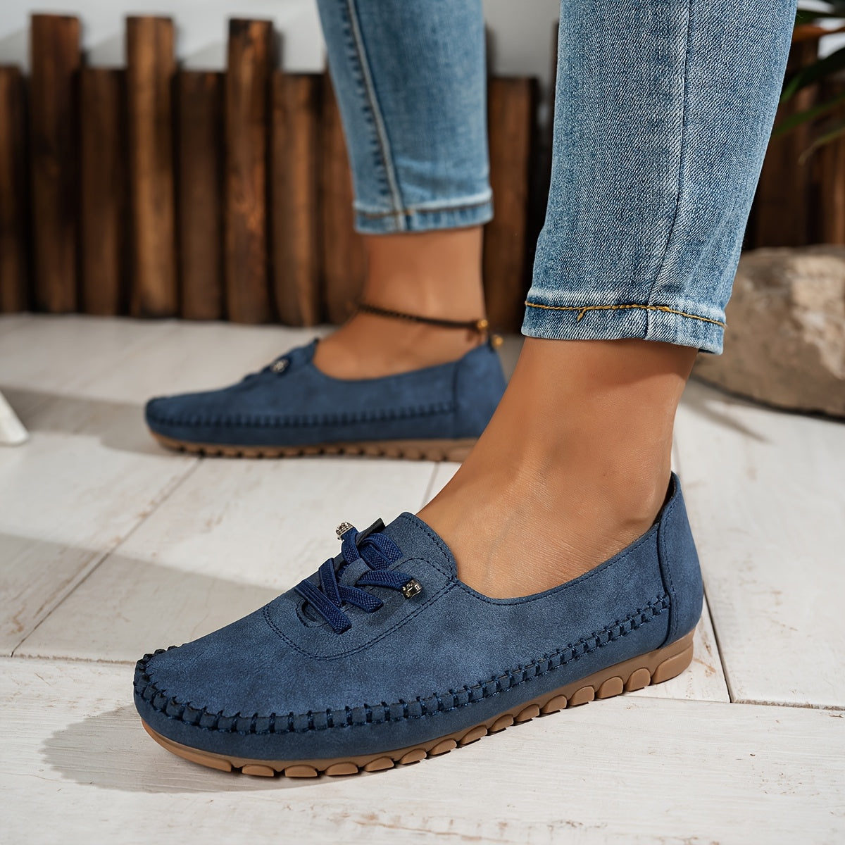 Momount Donna Mocassini Mocassino – Camoscio Cuciti a Mano Slip-On Elastico Comfort