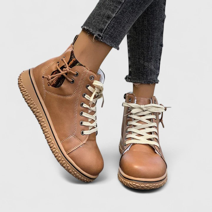 Momount Donna Stivaletti Sneaker Alti – Pelle Stringati Cerniera Laterale Suola Crepe