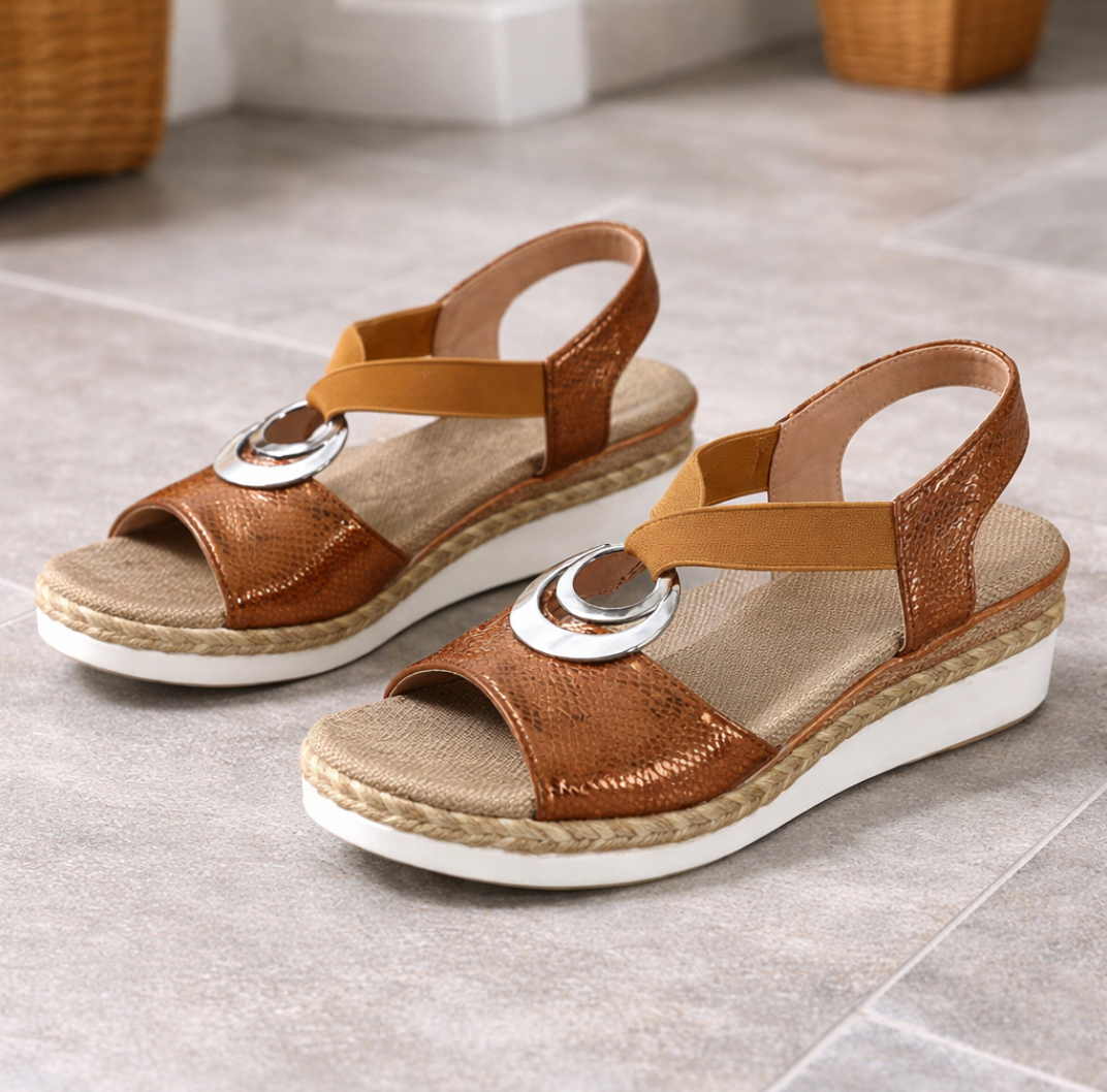 Momount Donna Sandali Espadrillas con Zeppa – Cinturini Incrociati Metallizzati Comfort