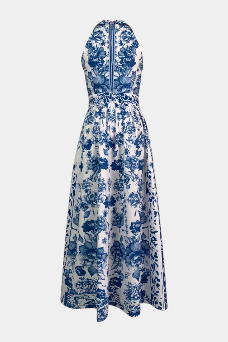 Momount Donna Vestito Maxi Floreale – Scollo all'Americana Senza Maniche Elegante
