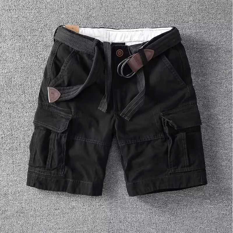 Momount Uomo Pantaloncini Cargo – Cotone con Cintura Chiusura a Bottoni Lunghezza al Ginocchio