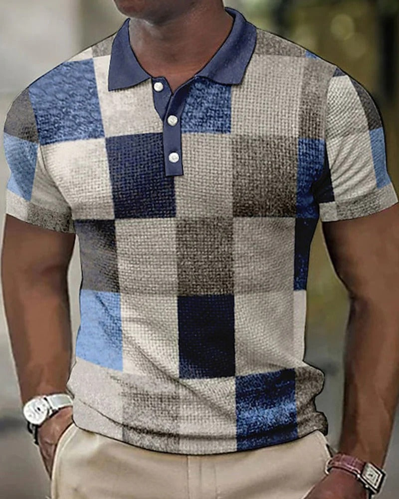 Momount Uomo Polo a Quadri – Patchwork Manica Corta Casual