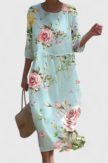 Momount Donna Vestito Midi Floreale – Manica 3/4 Vestibilità Morbida Casual Estivo da Spiaggia