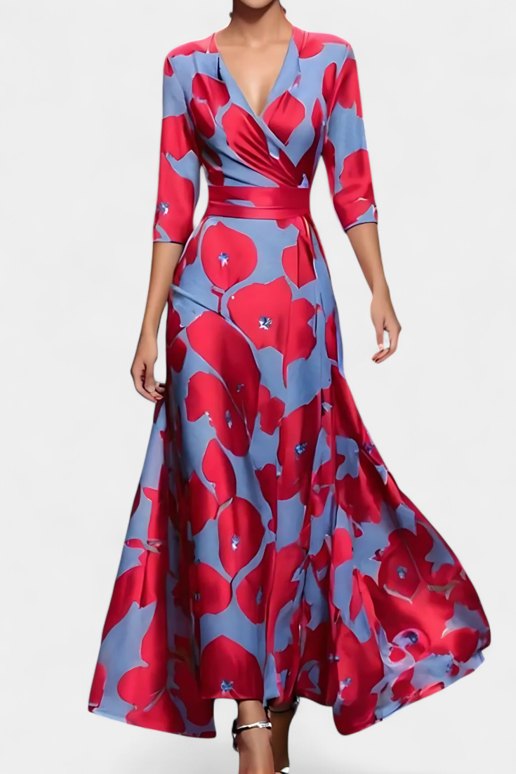 Momount Donna Vestito Maxi Estivo – Floreale Scollo a V a Portafoglio Elegante