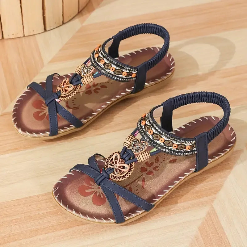 Momount Donna Sandali Slingback – Verde Acqua Boho con Perline e Strass Bassi