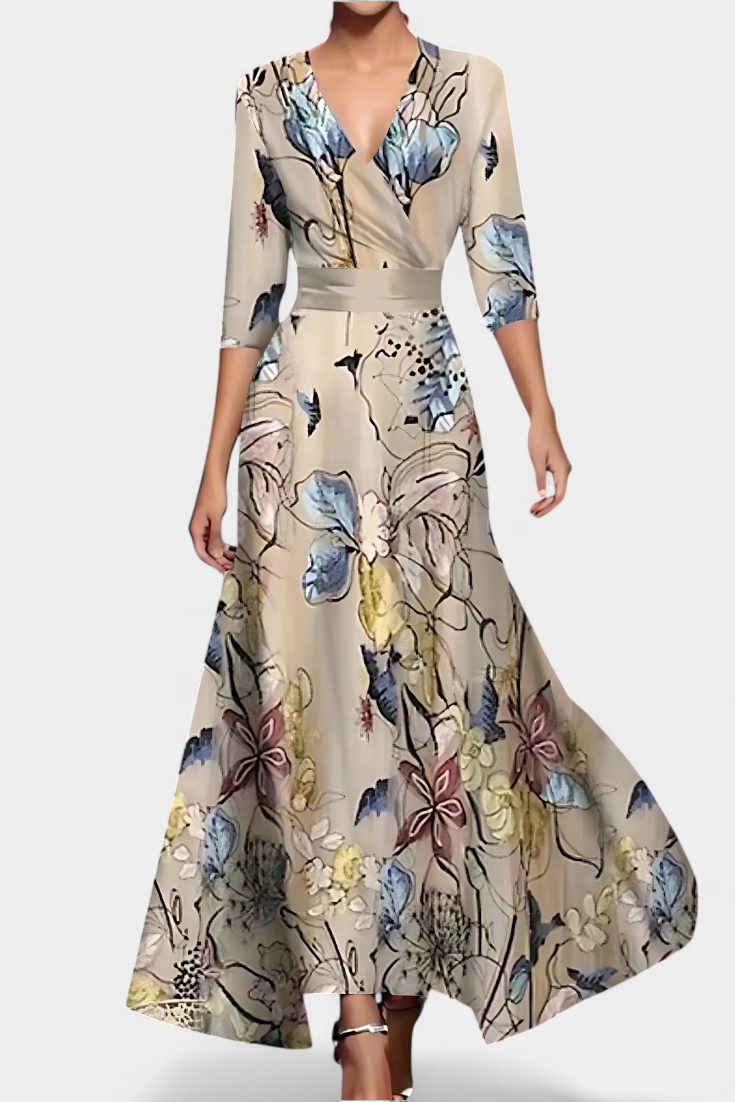 Momount Donna Vestito Maxi Estivo – Floreale Scollo a V a Portafoglio Elegante