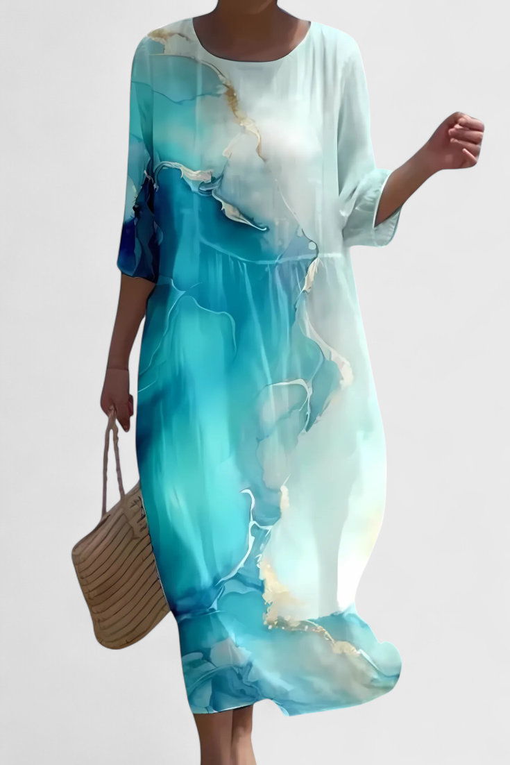 Momount Donna Vestito Midi Floreale – Manica 3/4 Vestibilità Morbida Casual Estivo da Spiaggia