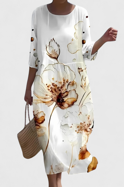 Momount Donna Vestito Midi Floreale – Manica 3/4 Vestibilità Morbida Casual Estivo da Spiaggia