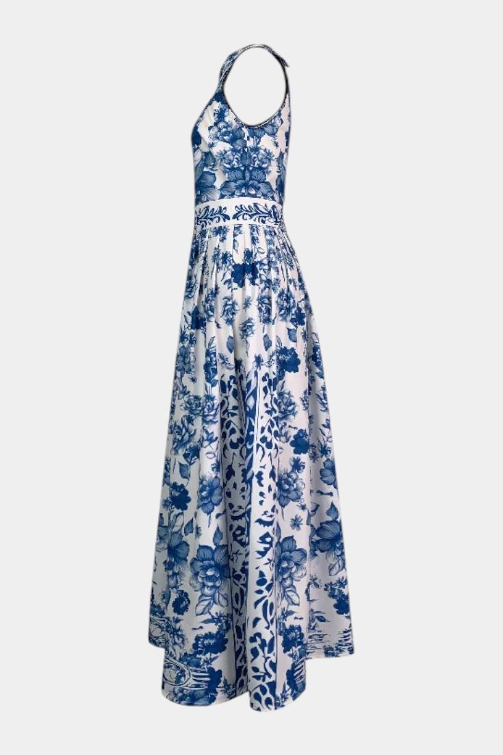 Momount Donna Vestito Maxi Floreale – Scollo all'Americana Senza Maniche Elegante