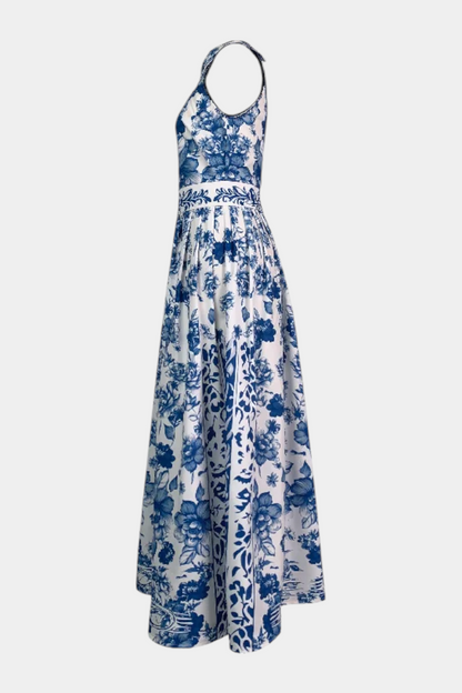 Momount Donna Vestito Maxi Floreale – Scollo all'Americana Senza Maniche Elegante