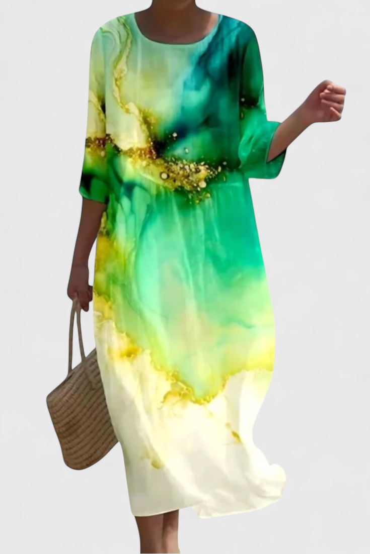 Momount Donna Vestito Midi Floreale – Manica 3/4 Vestibilità Morbida Casual Estivo da Spiaggia