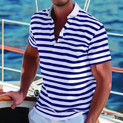 Momount Uomo Polo a Righe – Manica Corta Estiva da Spiaggia Casual