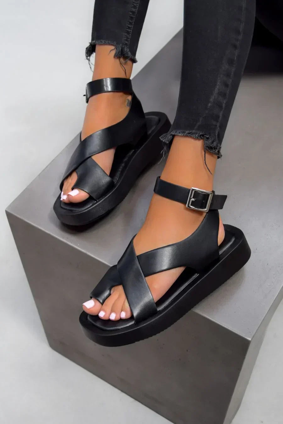 Momount Donna Sandali Gladiatore – Pelle Corallo Plateau Cinturino alla Caviglia