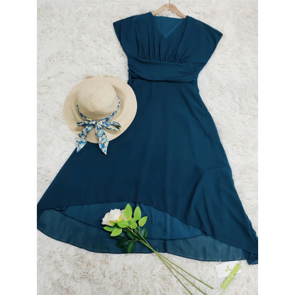 Momount Donna Abito Midi in Chiffon – Scollo a V High Low Elegante