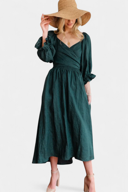 Momount Donna Vestito Midi Estivo – Cut Out Maniche a Sbuffo a Trapezio Fluido da Spiaggia