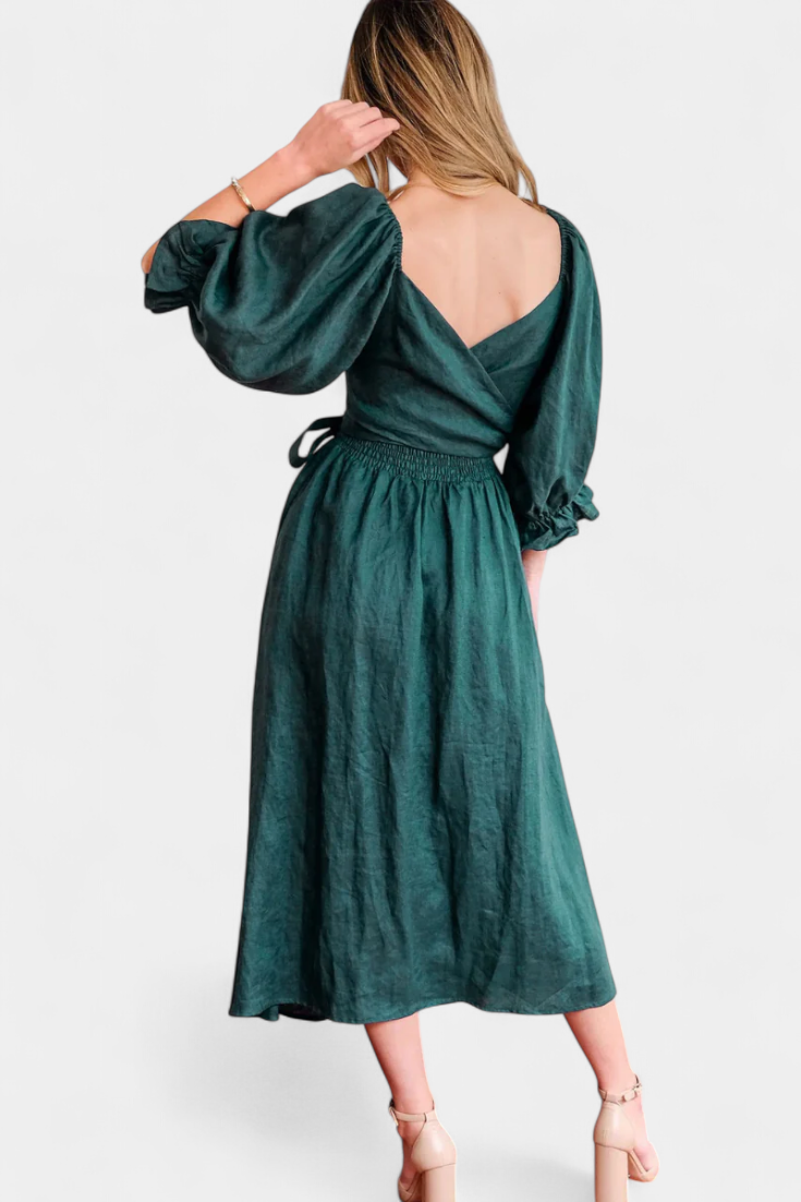Momount Donna Vestito Midi Estivo – Cut Out Maniche a Sbuffo a Trapezio Fluido da Spiaggia