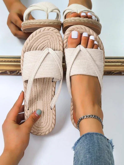Momount Donna Sandali Espadrillas – Iuta Intrecciata Anello al Dito Bassi Slide
