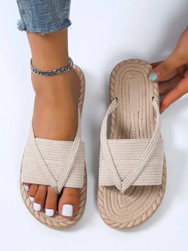 Momount Donna Sandali Espadrillas – Iuta Intrecciata Anello al Dito Bassi Slide