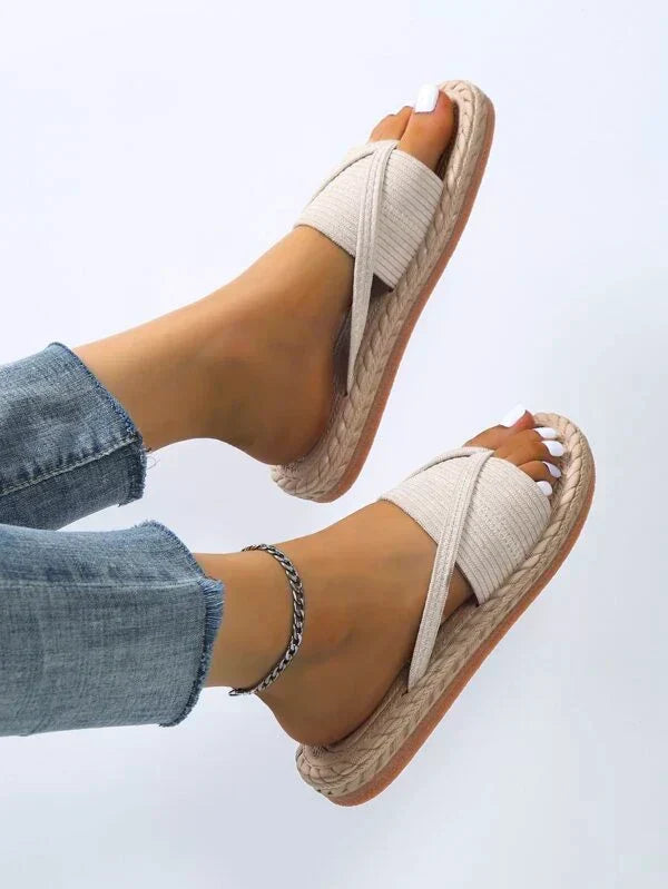 Momount Donna Sandali Espadrillas – Iuta Intrecciata Anello al Dito Bassi Slide