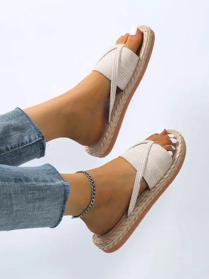 Momount Donna Sandali Espadrillas – Iuta Intrecciata Anello al Dito Bassi Slide