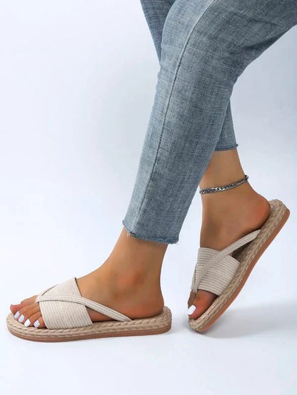 Momount Donna Sandali Espadrillas – Iuta Intrecciata Anello al Dito Bassi Slide