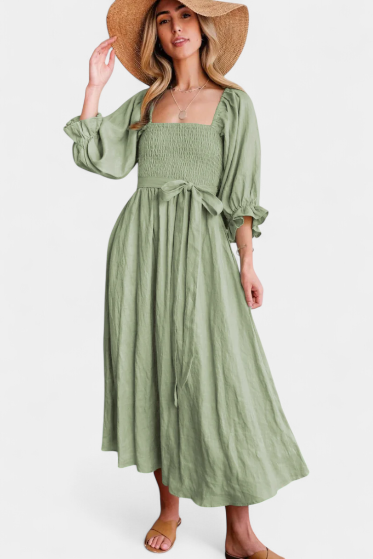 Momount Donna Vestito Midi Estivo – Cut Out Maniche a Sbuffo a Trapezio Fluido da Spiaggia