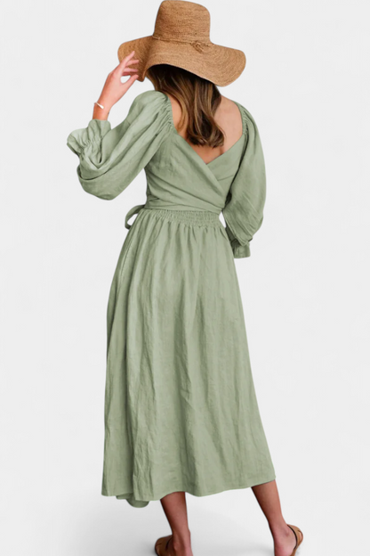 Momount Donna Vestito Midi Estivo – Cut Out Maniche a Sbuffo a Trapezio Fluido da Spiaggia