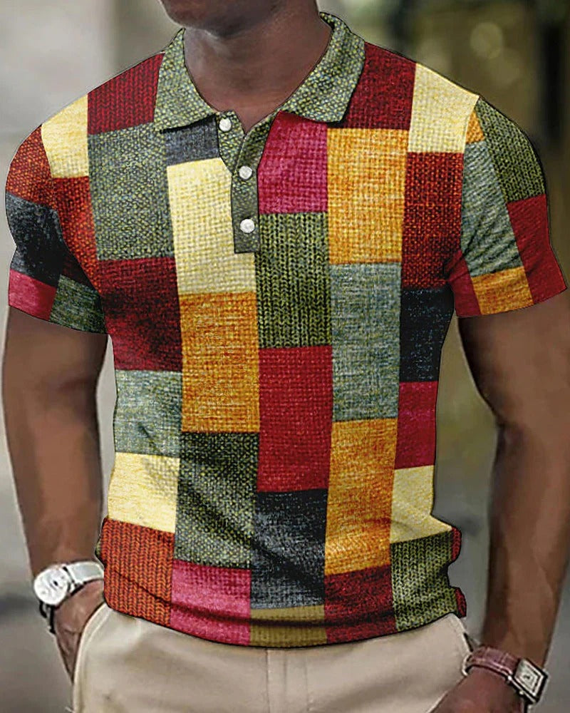Momount Uomo Polo a Quadri – Patchwork Manica Corta Casual
