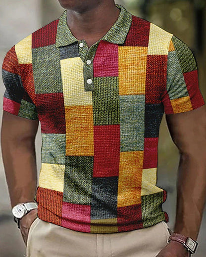 Momount Uomo Polo a Quadri – Patchwork Manica Corta Casual
