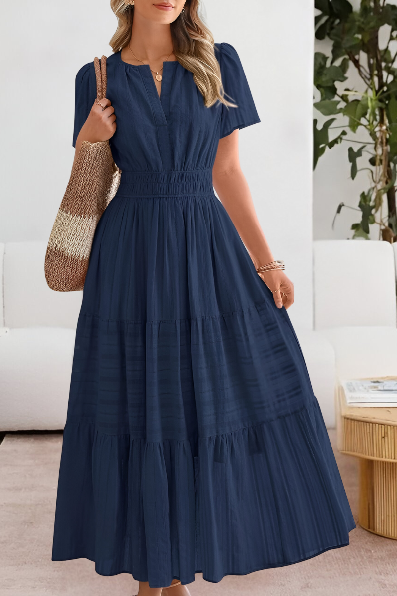 Momount Donna Vestito Midi Estivo Boho – Arricciato Scollo a V Balze