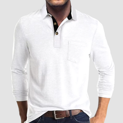 Momount Uomo Polo Manica Lunga – Colletto a Contrasto Taschino Vestibilità Classica
