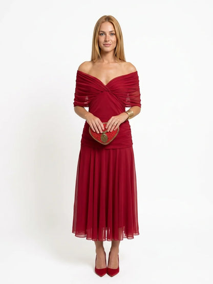 Andrea Wrap Dress | Feminine Drape, Elegant Movement - Red - front