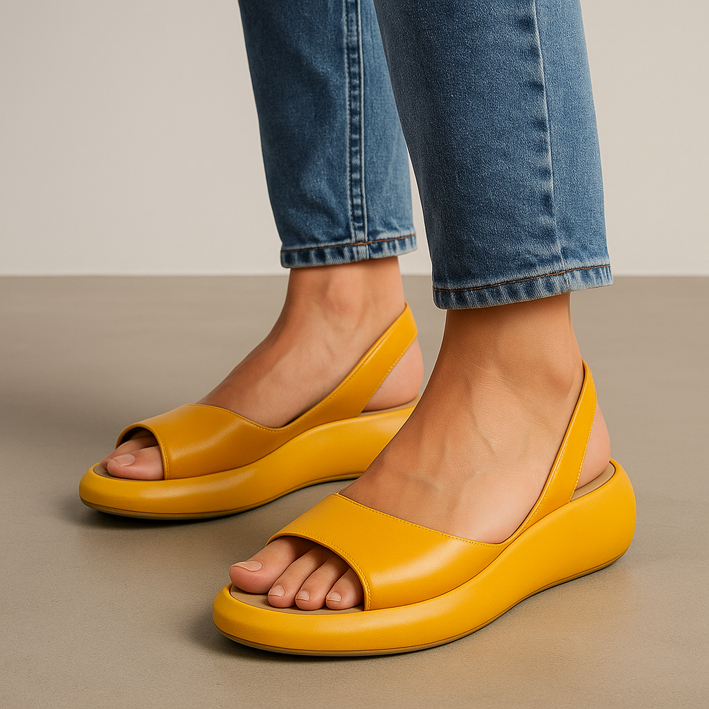Momount Donna Sandali con Zeppa – Pelle Arancione Cinturino Posteriore Plateau Punta Aperta