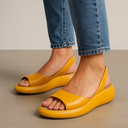 Momount Donna Sandali con Zeppa – Pelle Arancione Cinturino Posteriore Plateau Punta Aperta