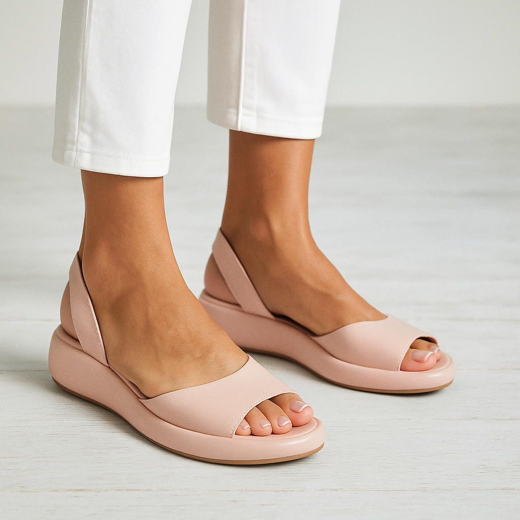 Momount Donna Sandali con Zeppa – Pelle Arancione Cinturino Posteriore Plateau Punta Aperta