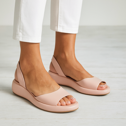 Momount Donna Sandali con Zeppa – Pelle Arancione Cinturino Posteriore Plateau Punta Aperta