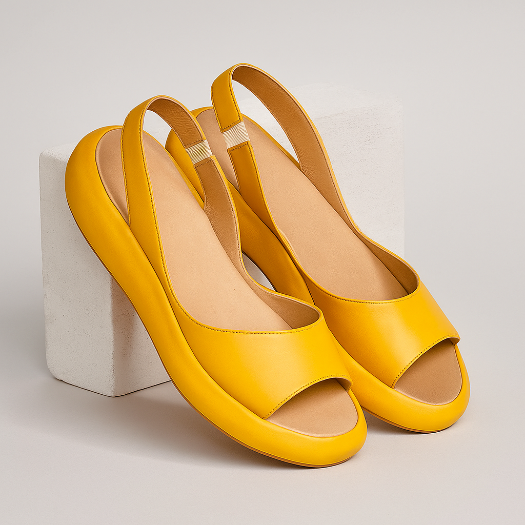 Momount Donna Sandali con Zeppa – Pelle Arancione Cinturino Posteriore Plateau Punta Aperta