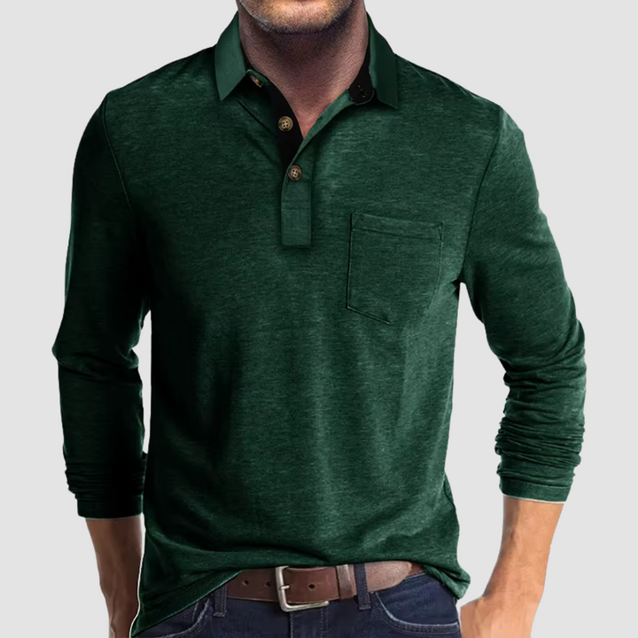 Momount Uomo Polo Manica Lunga – Colletto a Contrasto Taschino Vestibilità Classica