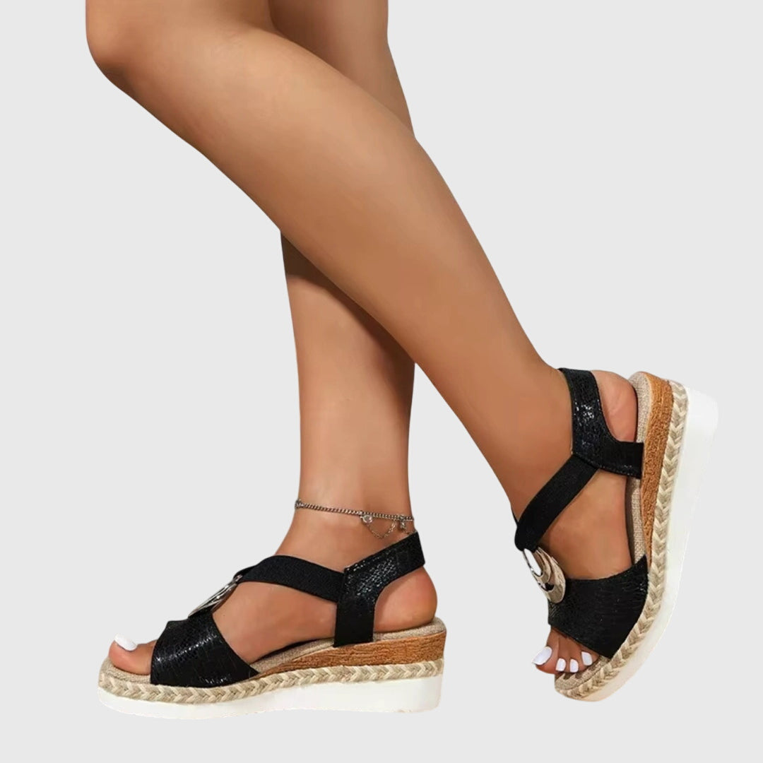Momount Donna Sandali Espadrillas con Zeppa – Rosa Cipria Metallizzato Cinturino alla Caviglia