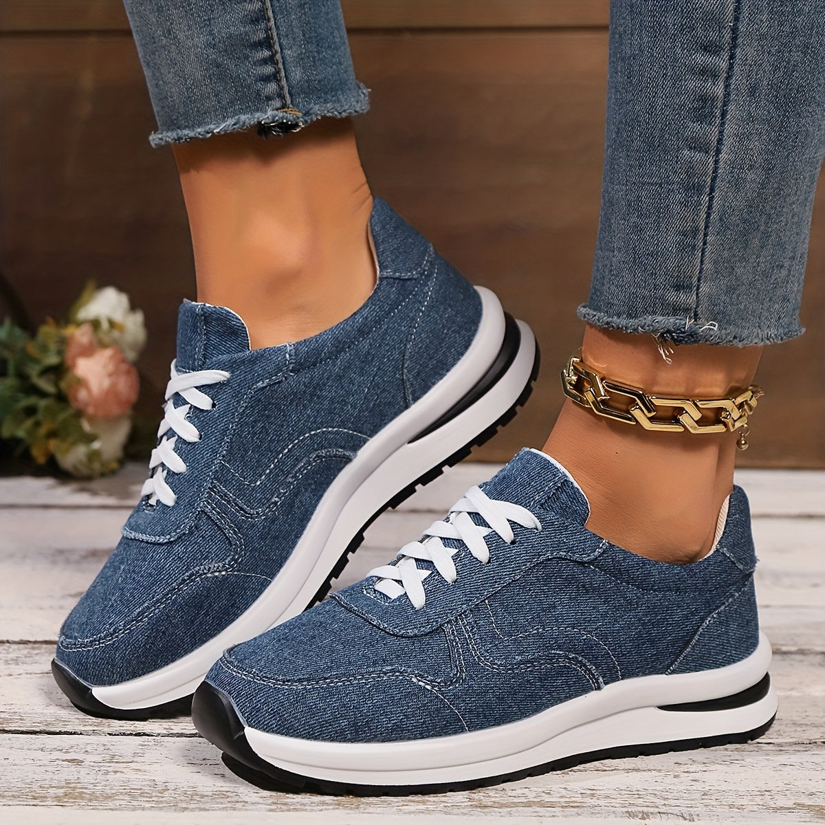 Momount Donna Sneakers da Camminata – Tela Plateau Stringate
